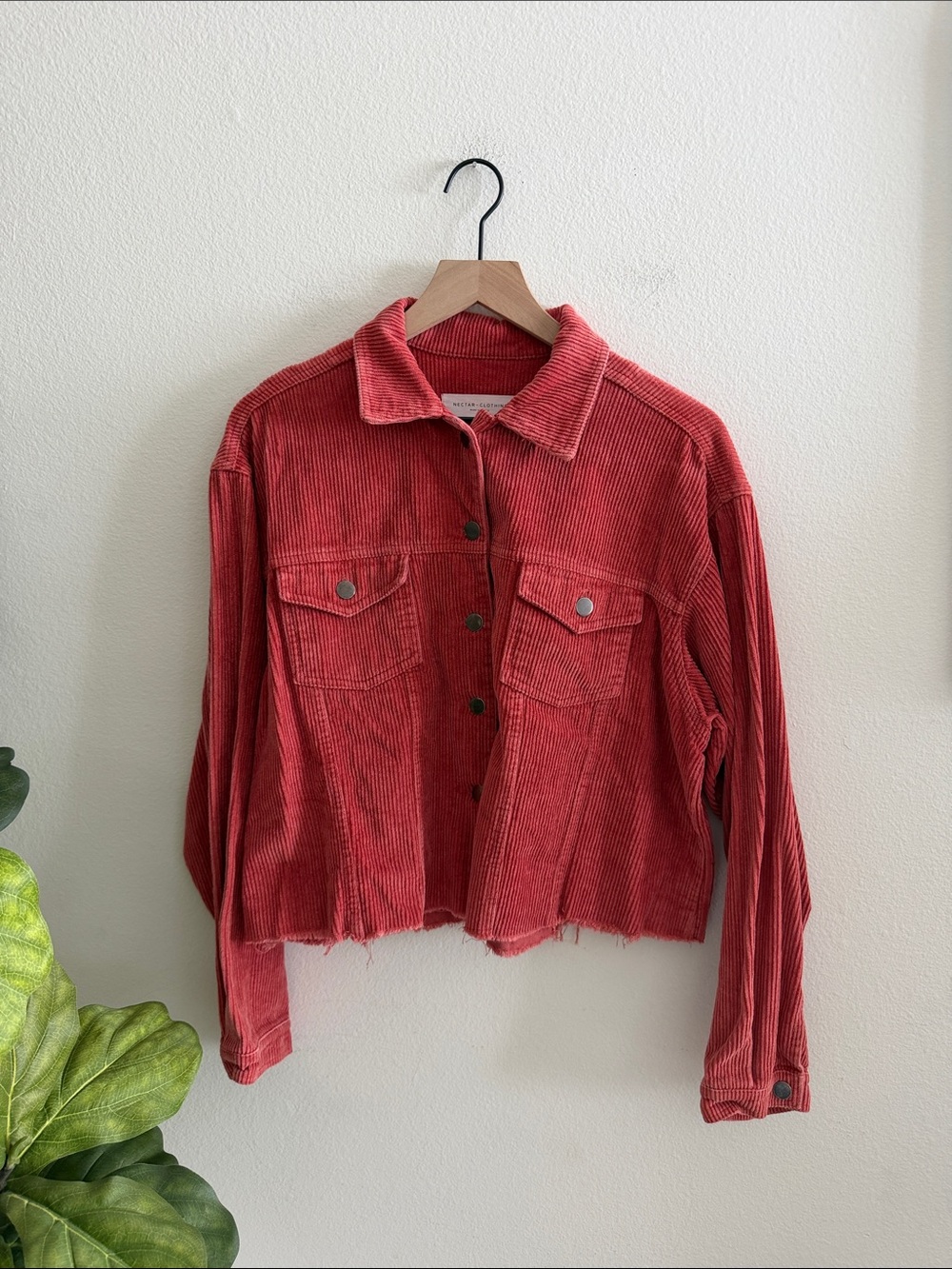 Orange  Corduroy Button-Up Jacket - Women